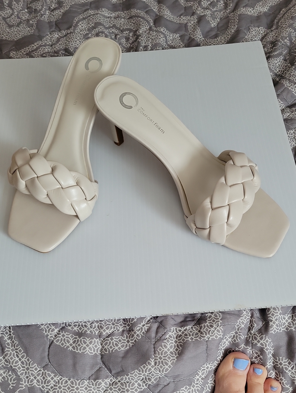 Journee Braided Slide Heel in Cream — Women's Elegant Mule - Size 8